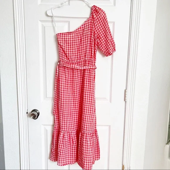 Donna Morgan Dresses Donna Morgan Short Sleeve Plaid Linen